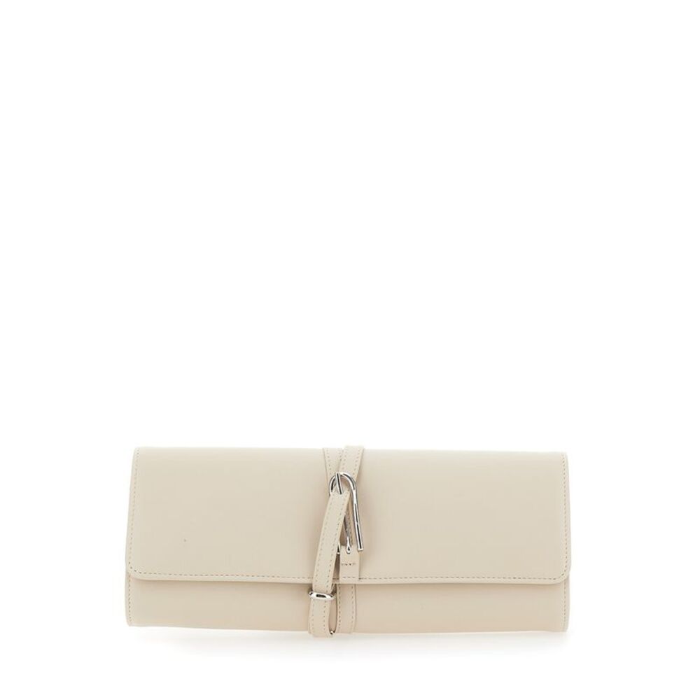 Liffner Women White Clutch With Belt On The Front In Leather For Women